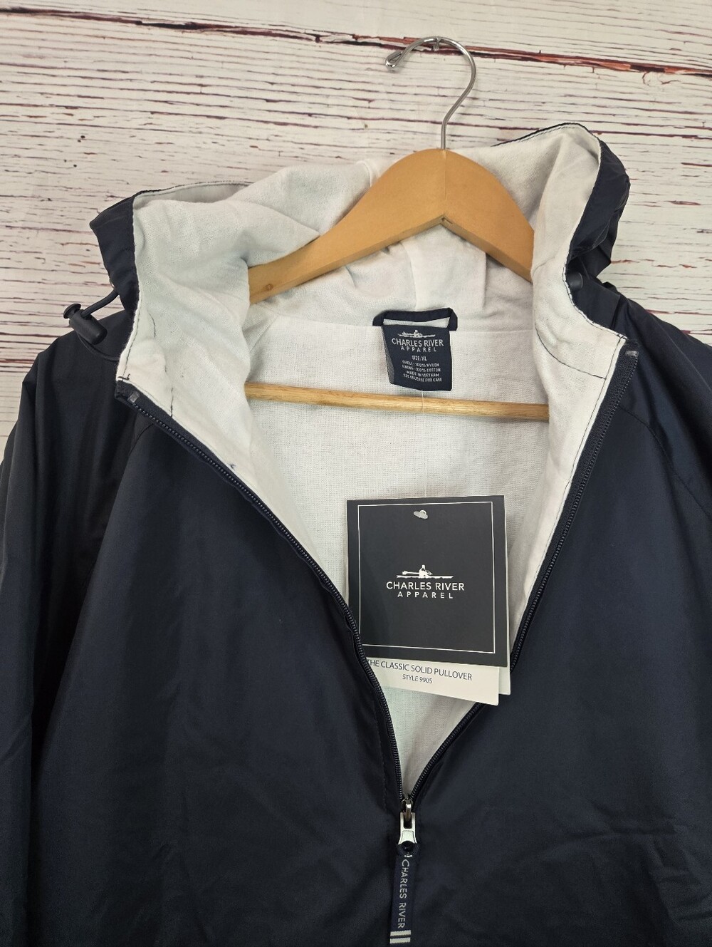 NWTCharles River Apparel Classic Pullover Rain Jacket Windbreaker XL  Navy Hoode - Picture 2 of 16